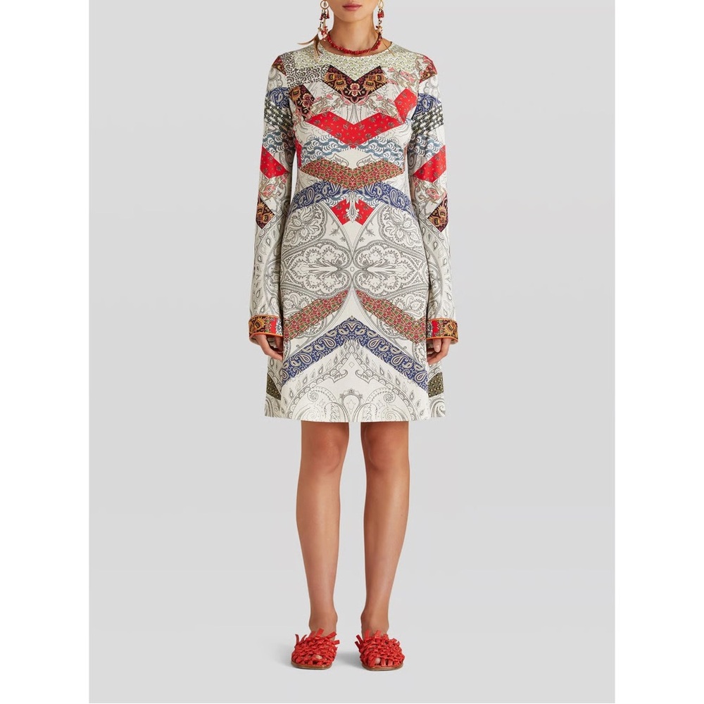 Etro Patchwork Print Jersey Dress (Sz IT 44) Geometric Quilt Floral Paisley
